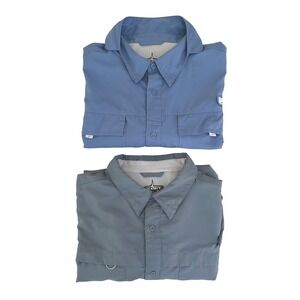Lot of 2 Habit Mens Fishing Shirts 2XL Blue Gray UPF 40 Solar Factor Vented L/S
